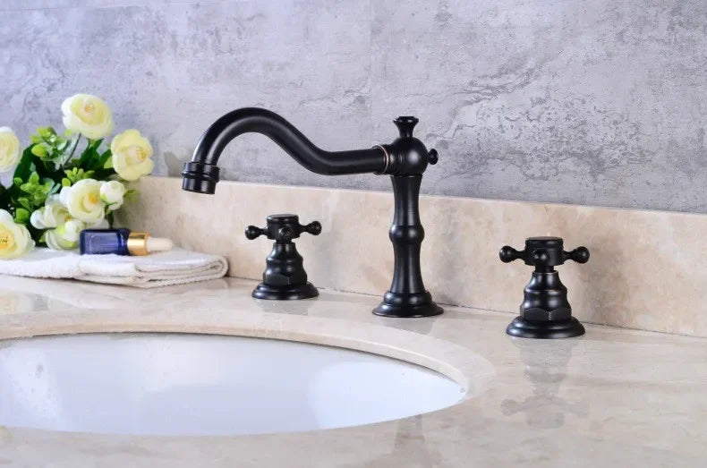 Zgrk Basin Faucet Black Brass Dual Handle Bathroom