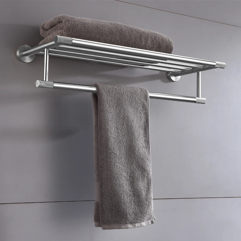 Brushed Nickel Bathroom Wall Mount Bath Shelf Robe