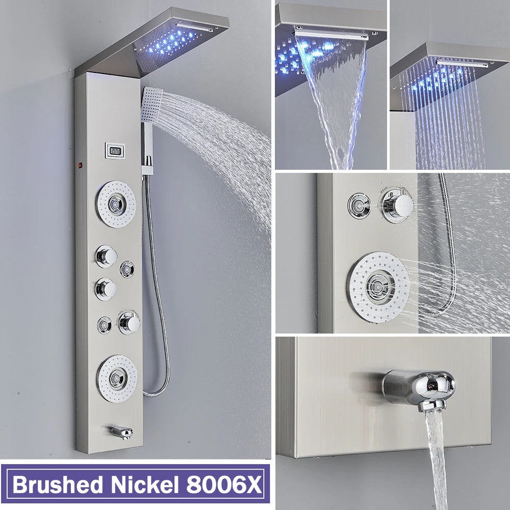 Rozin Black Shower Column Led Rainfall Bathroom Faucet