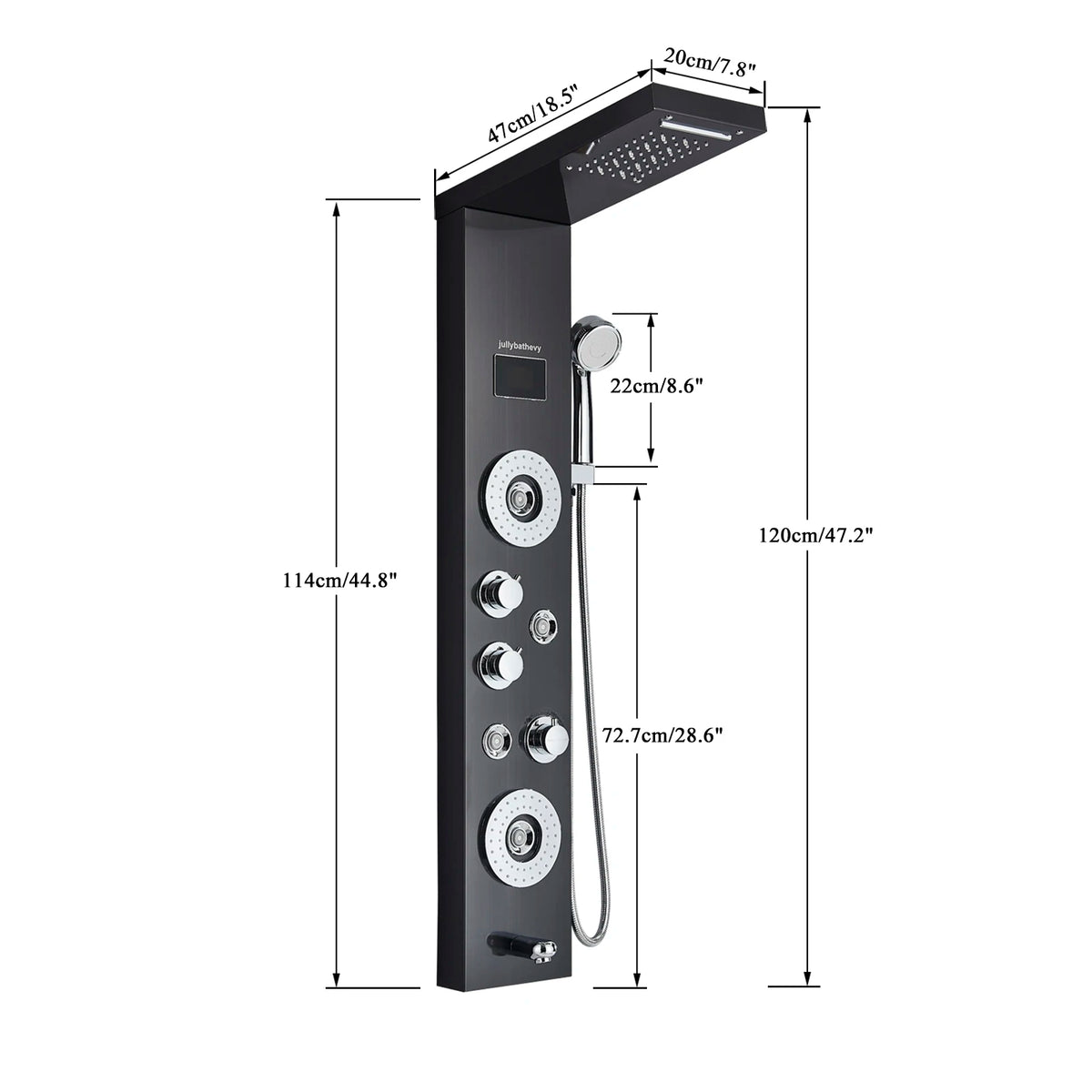 Black Led Shower Panel Column Shower Faucet Bathtub