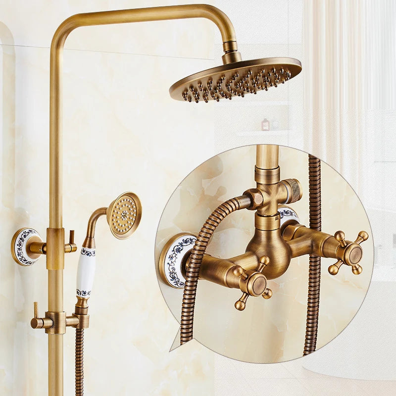 Brass Bathroom Faucet Shower Type Head Antique Brass