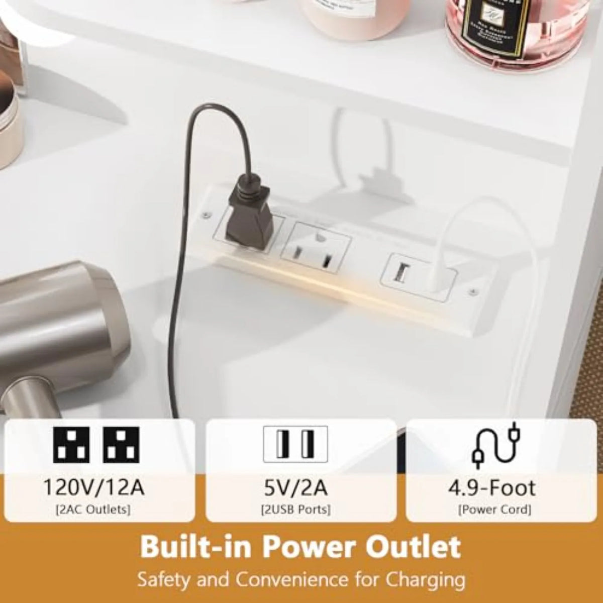 Large Makeup Vanity Desk Led Mirror Power Outlet