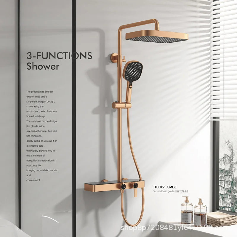 Kemaidi Rose Gold Bathroom Shower Rainfall Cold Control