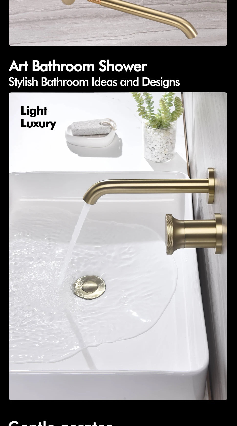 Brushed Gold Basin Faucet Recessed Control Switch Tap
