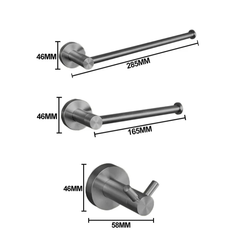 Grey Bathroom Hardware Kit Stainless Steel Round Wall