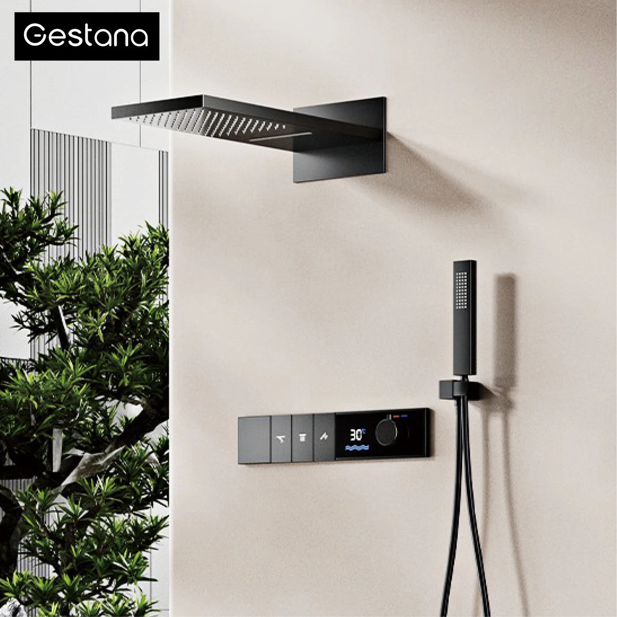 Gunmetal Luxury Brass Built-In Thermostatic Shower System Led