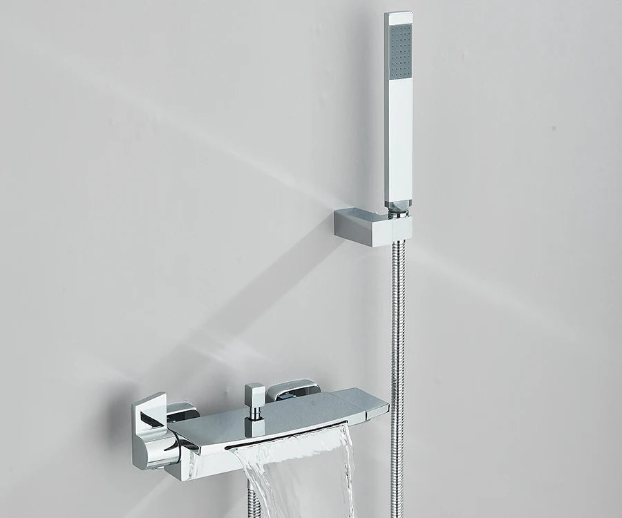 Black Waterfall Bathtub Shower Faucets Wall Mount Shower