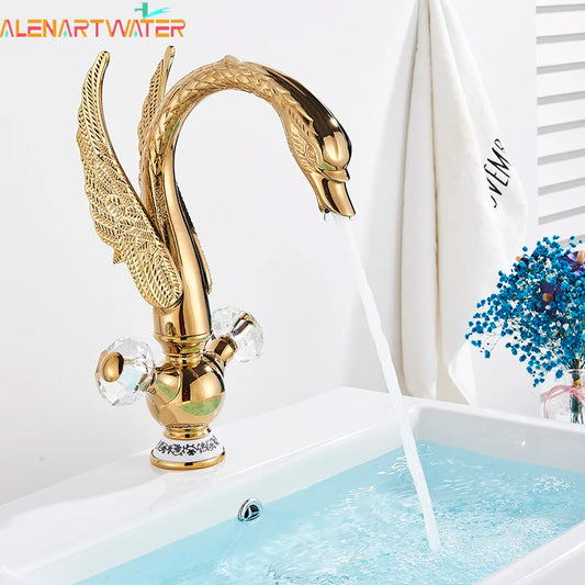 Brass Gold Black Swan Basin Faucet Deck Mounted
