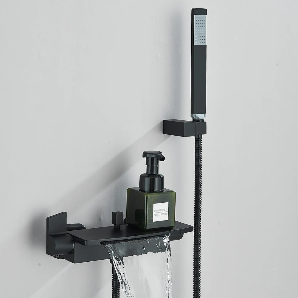 Black Waterfall Bathtub Shower Faucets Wall Mount Shower