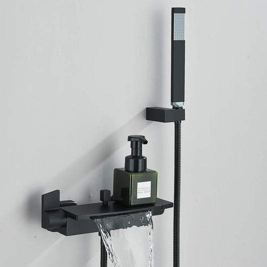 Black Waterfall Bathtub Shower Faucets Wall Mount Shower
