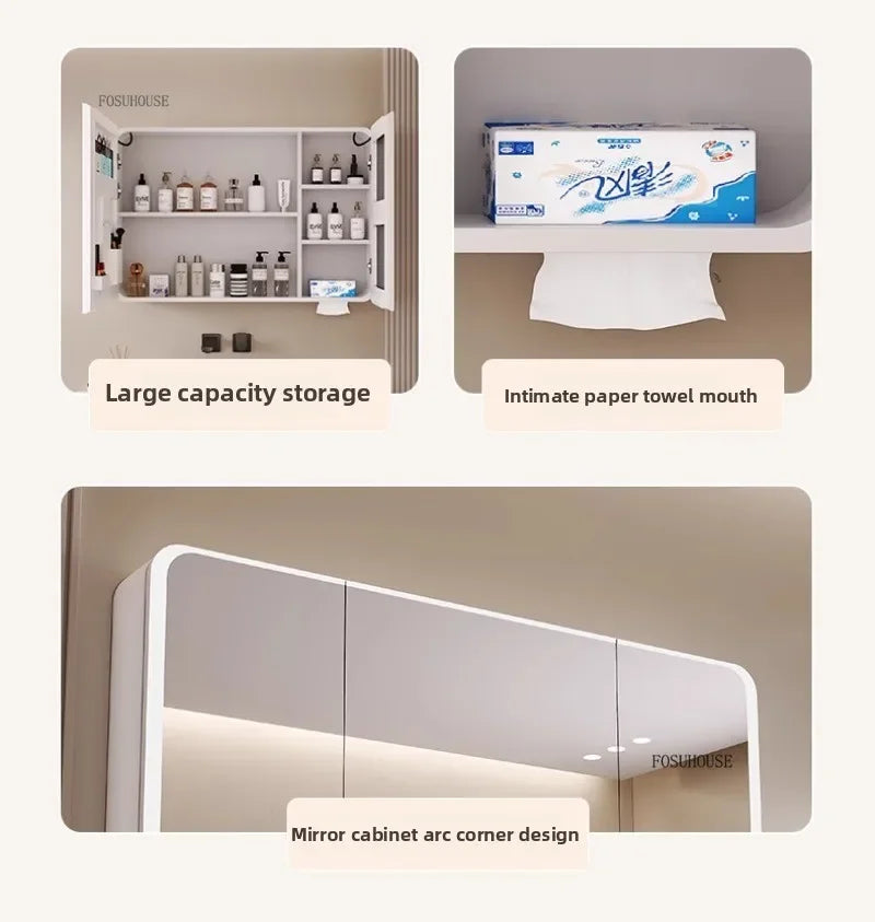 Minimalist Modern Arc-Shaped Smart Bathroom Mirror Cabinets