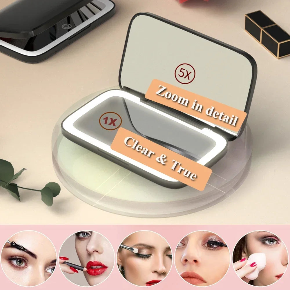 Rechargeable Square Makeup Mirror Led Lights 1x/5x Magnification