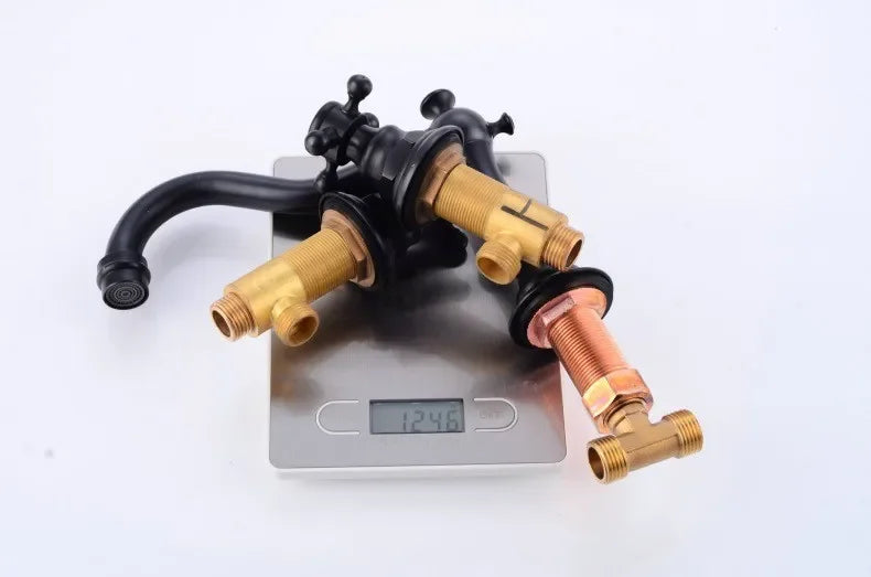 Zgrk Basin Faucet Black Brass Dual Handle Bathroom