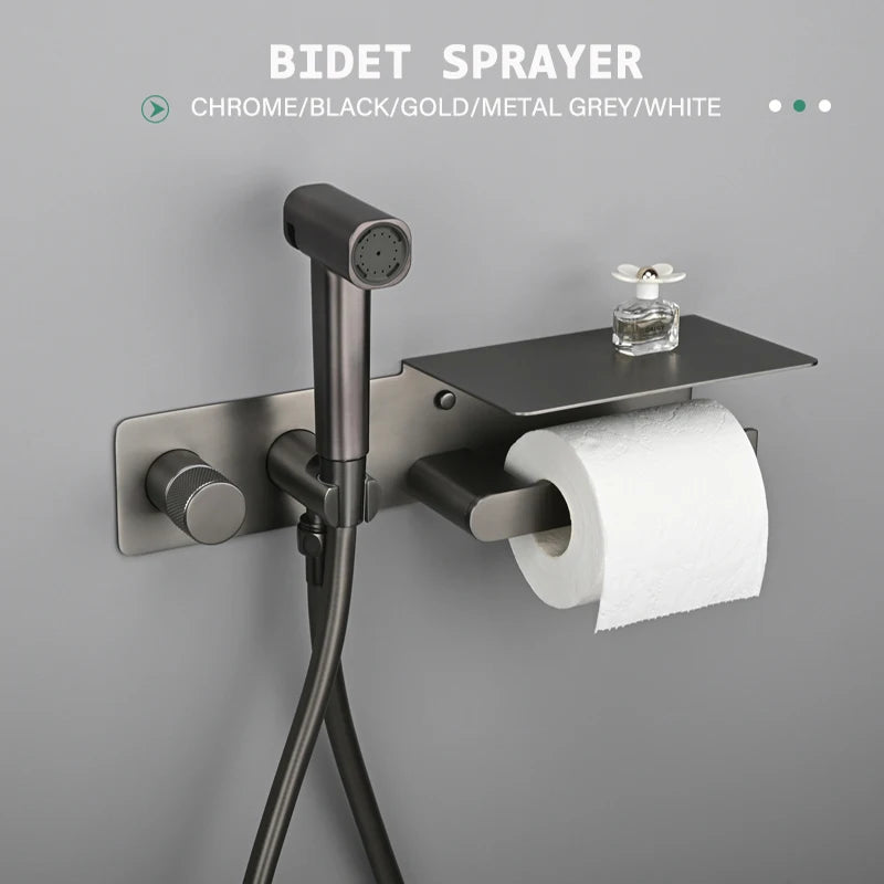 Brushed Rose Gold Bidet Sprayer Concealed Button Brass