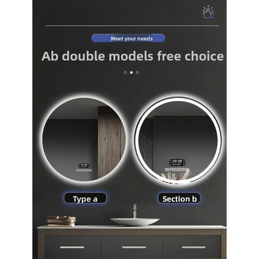 Round Smart Bathroom Mirror Wall-Mounted Led Light Touch