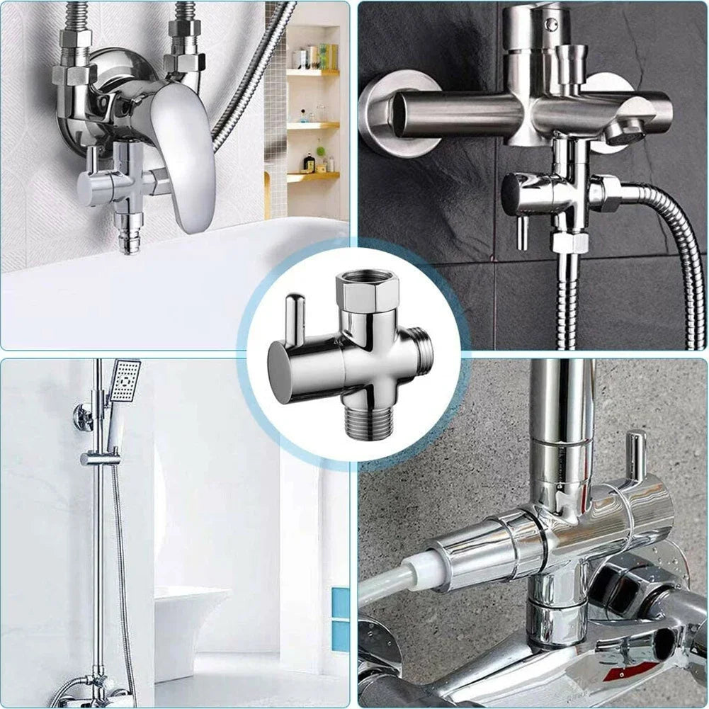 Way Brass Diverter Valve T-Adapter Converter Chrome Shower