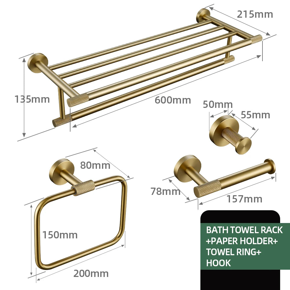 Gold Bathroom Towel Bar Bath Robe Hook Brass