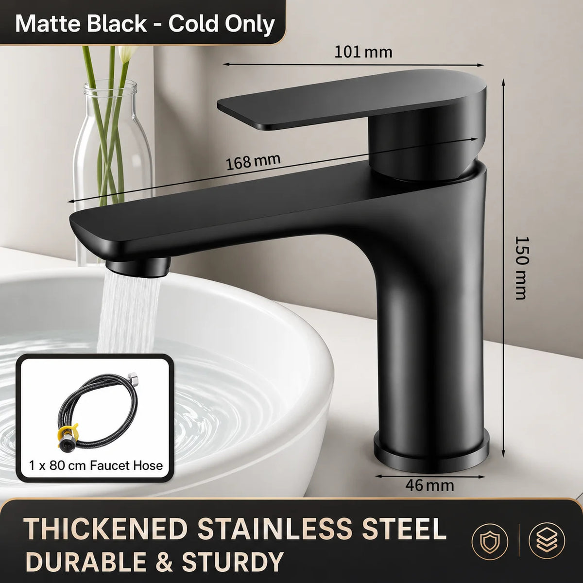 Bathroom Sink Faucet Stainless Steel Cold Mixer Tap