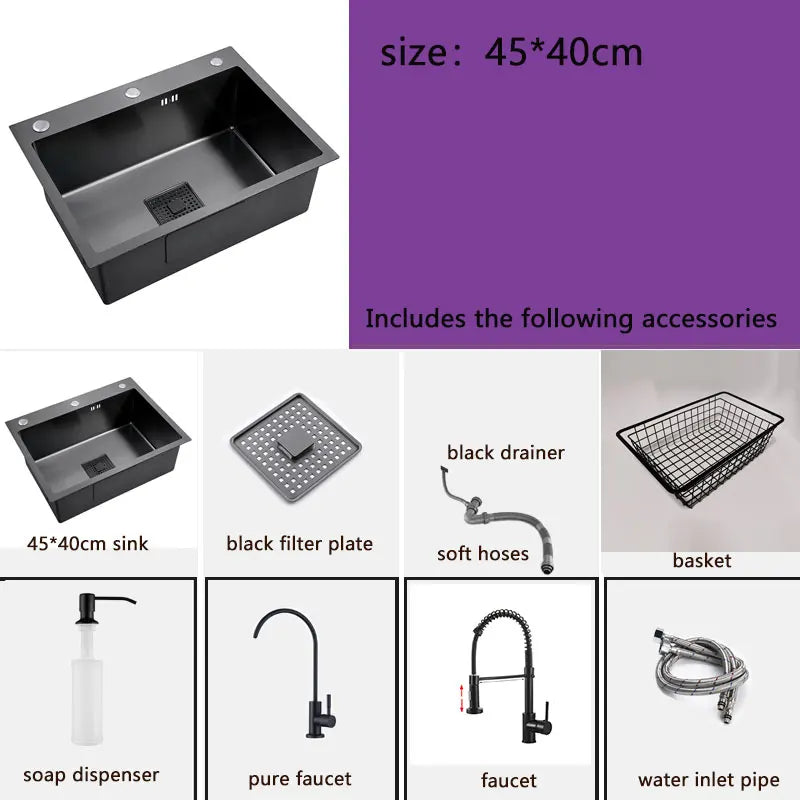 Black Sink 304 Stainless Steel Vegetable Washing Basin