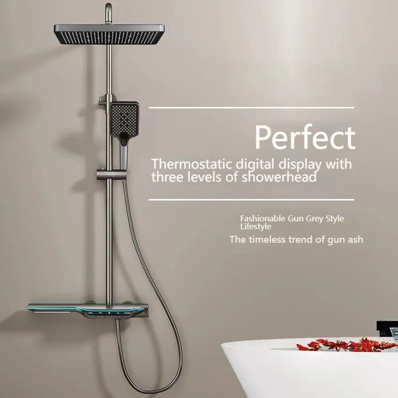 Digital Display Shower Bathroom Rainfall Piano Button Showers