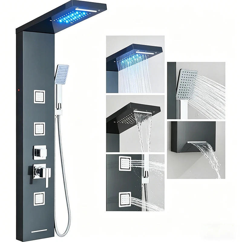 Rain Waterfall Shower Panel Faucet Body Massage Jets