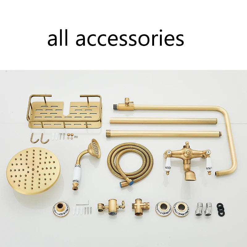 Antique Brass Shower Faucets Rainfall Shower Head Brass