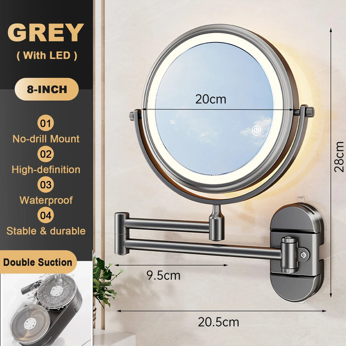 6/8 Inch Wall Mounted Makeup Mirror Extending Folding