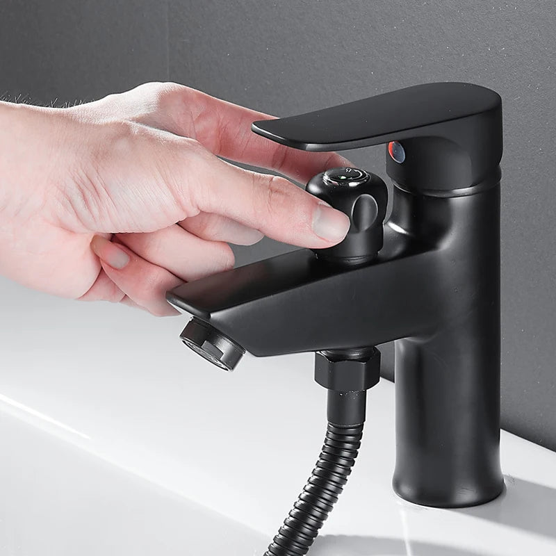 Brass Bathroom Basin Faucet Black Handle Tap Sink