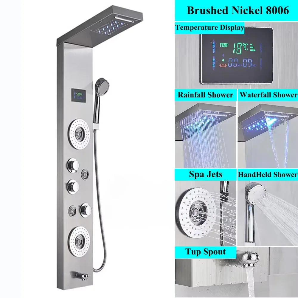 Led Shower Panel Tower System Rain Waterfall Shower