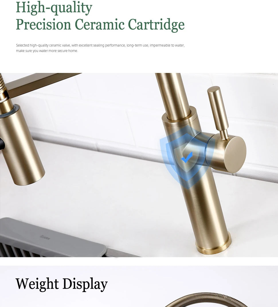 Brushed Gold Faucets Handle Pull Out Mixer Cold