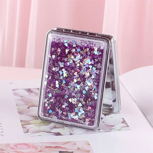 Quicksand Makeup Mirror Shiny Bling Magnifying Foldable Mirror