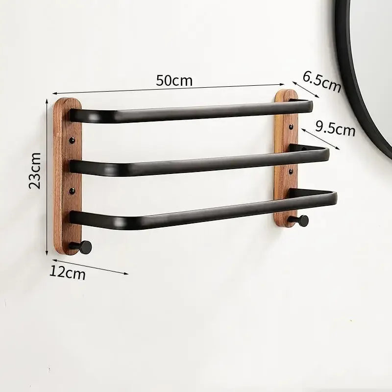 Walnut Wood Black Bathroom Hardware Bathroom Towel Rack