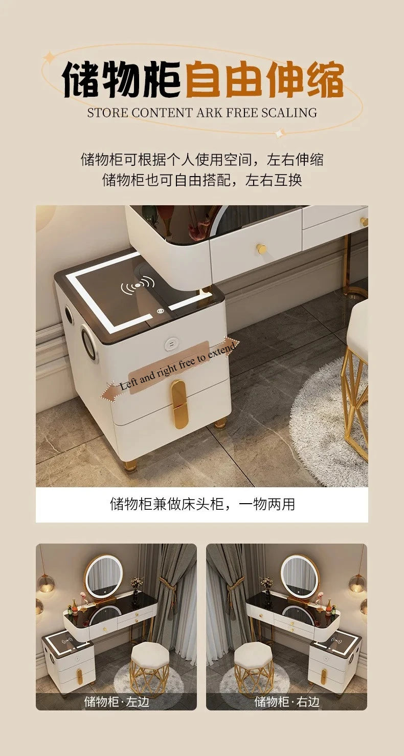 Nordic Glass Luxury Dressing Table Smart Wireless Charging
