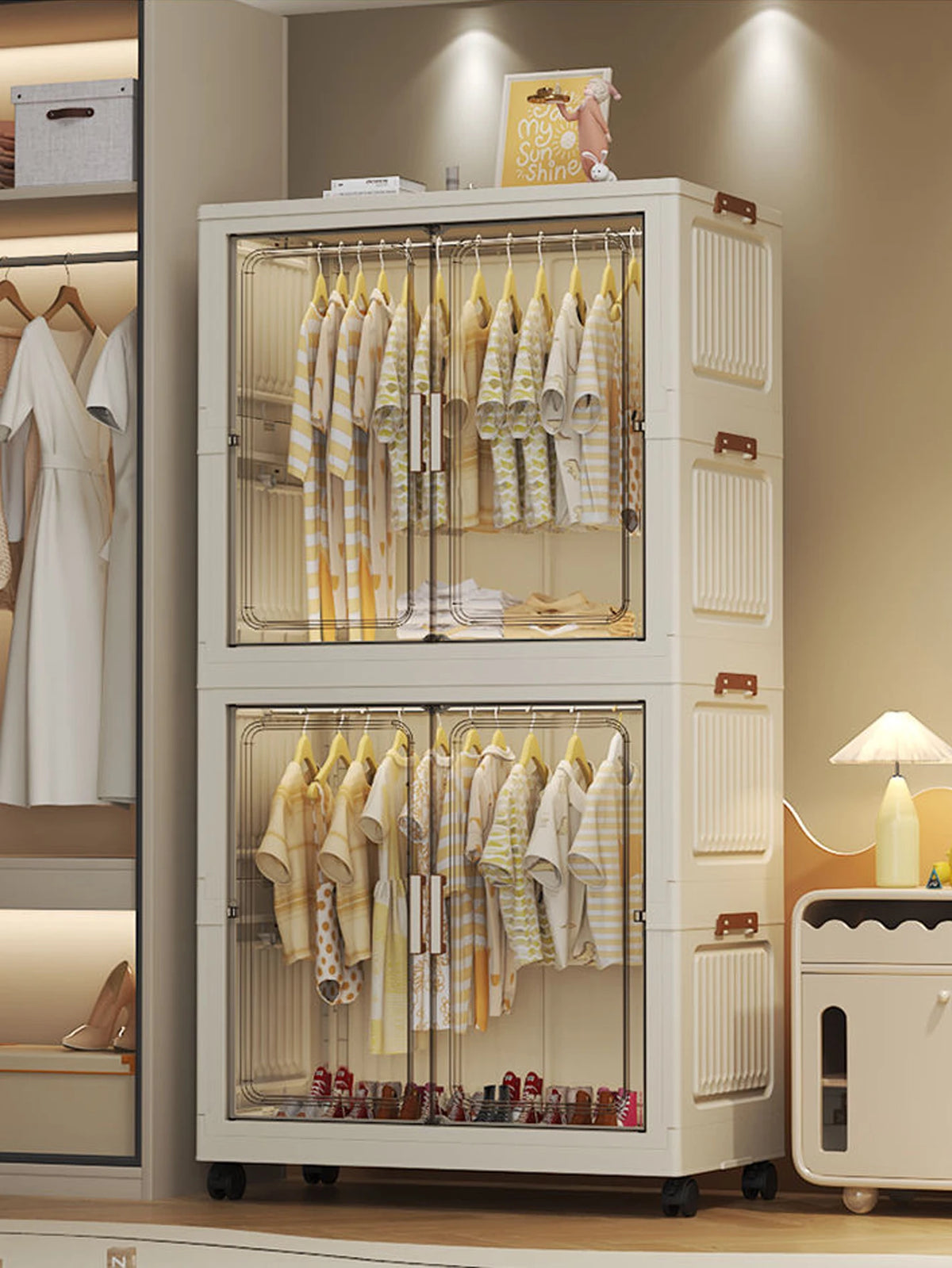 Multi-Functional Folding Storage Cabinet Doors White/Black/Gray