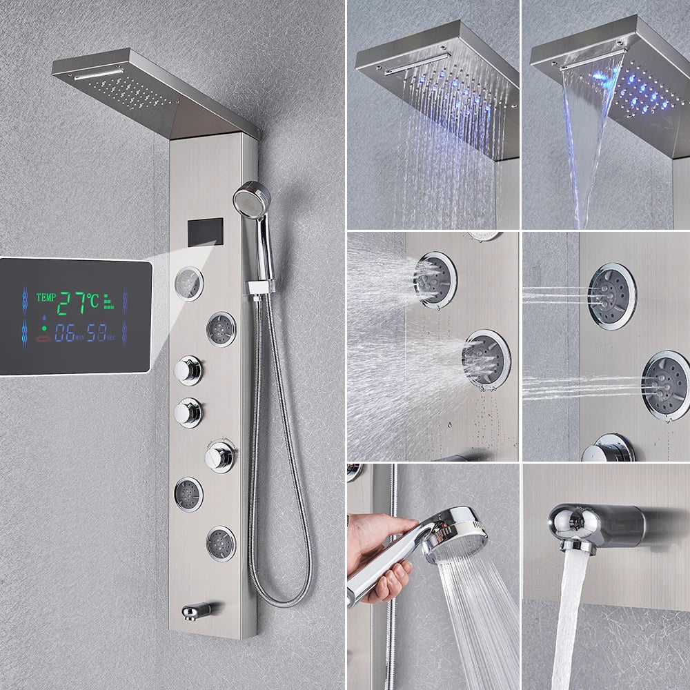 Newly Luxury Black/Brushed Bathroom Shower Faucet Led Shower