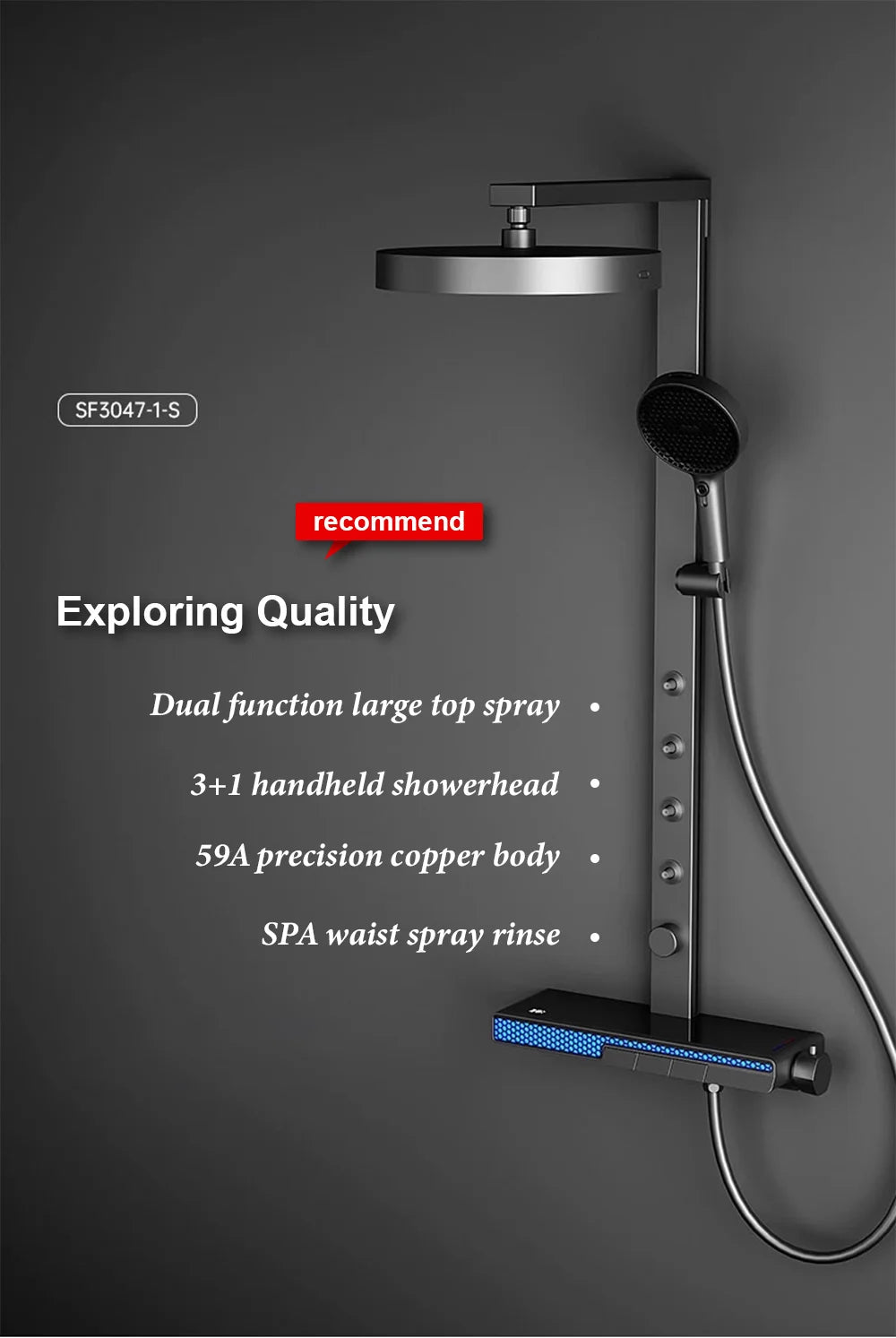 Luxury Spa Jet Shower System Led Display Copper