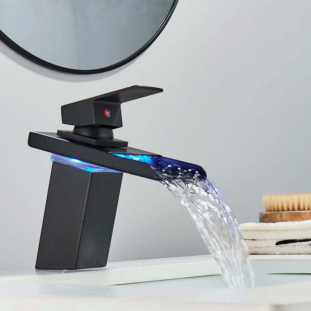 Luxury Led Color Changing Waterfall Basin Sink Faucet