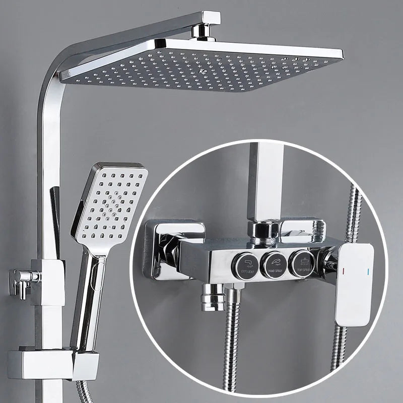 Brushed Rose Gold Bathroom Shower System Faucet 12