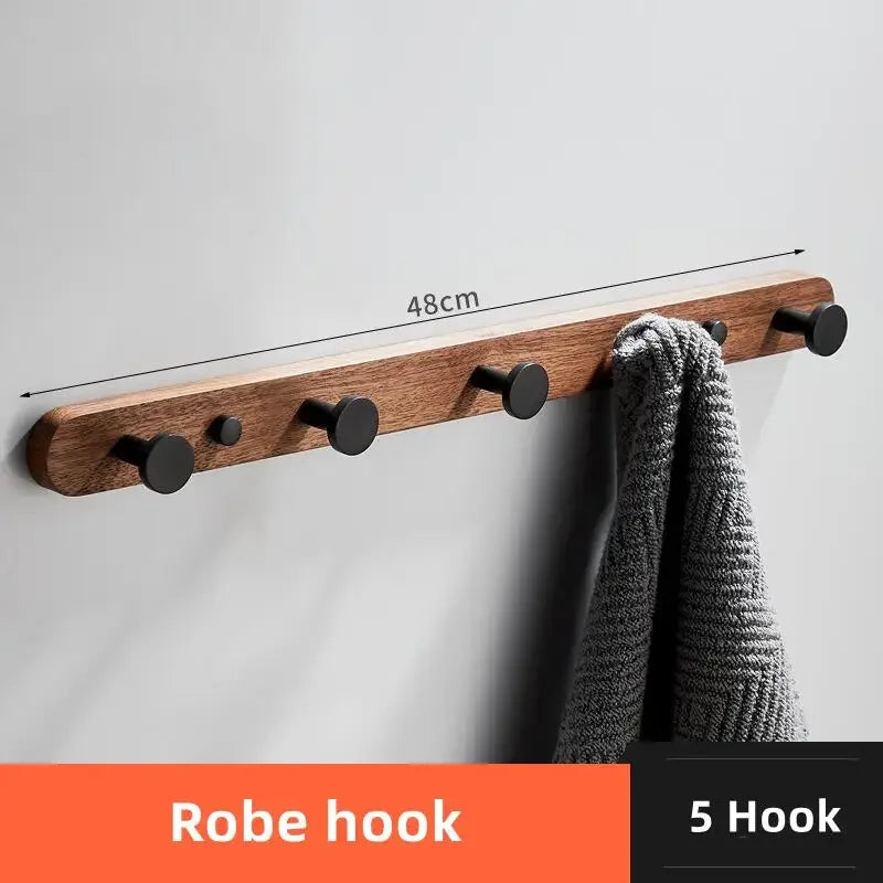 Walnut Wood Black Bathroom Hardware Bathroom Towel Rack
