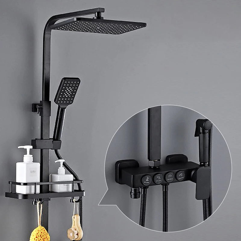Luxury Thermostatic Bathroom Shower System White Gold Brass