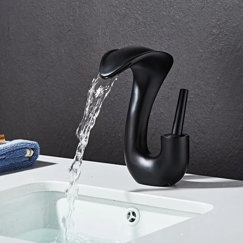 Tuqiu Black Bathroom Faucet Brass Gold Basin Faucet