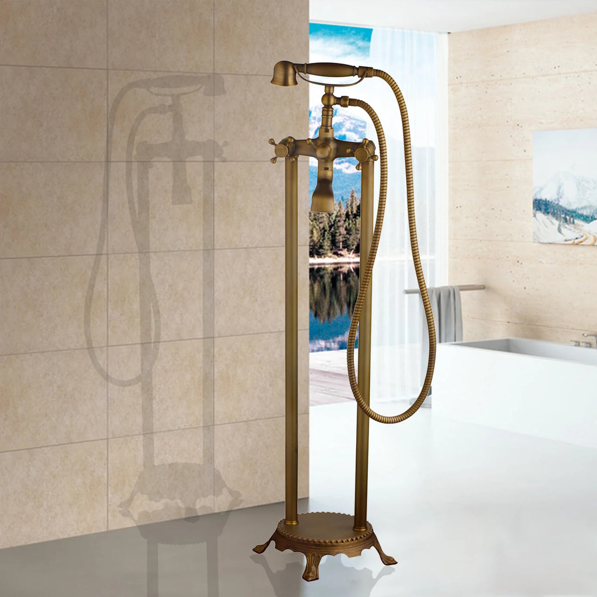 Kemaidi Freestanding Shower Faucet Bathtub Floor Mounted Tub
