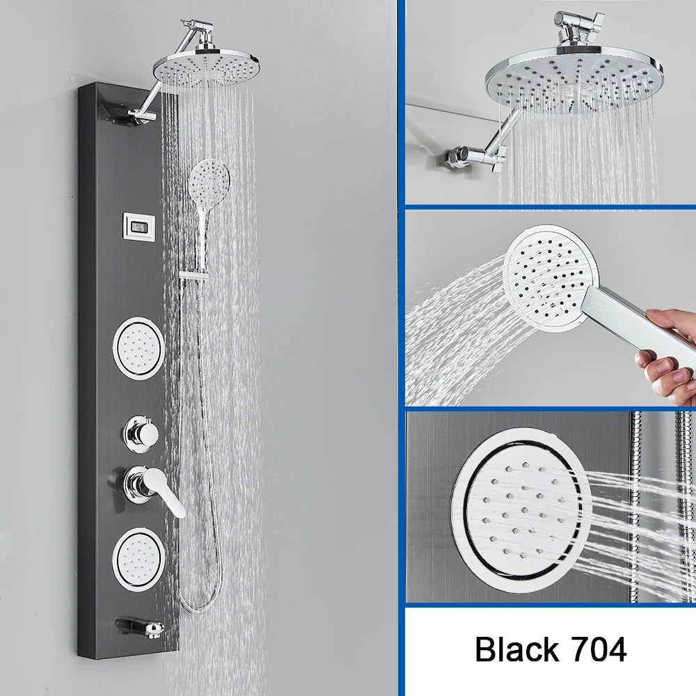 Black Shower Panel Column Big Screen Blue Light
