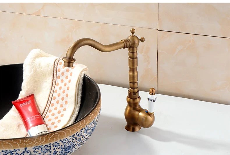 Bathroom Sink Faucet Antique Bronze 360 Degree Turn