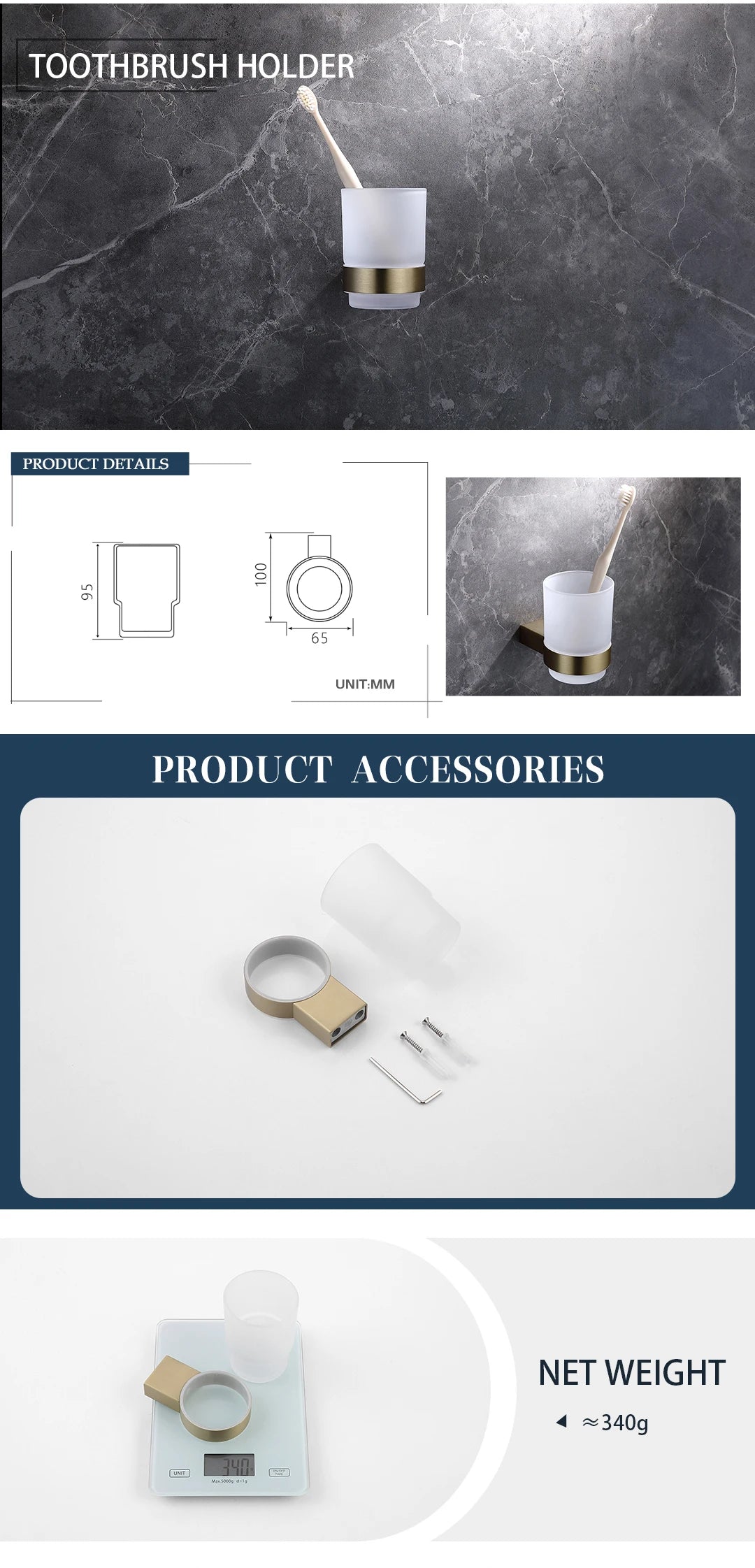 Brushed Gold Bathroom Toilet Brush Holder Toilet Paper