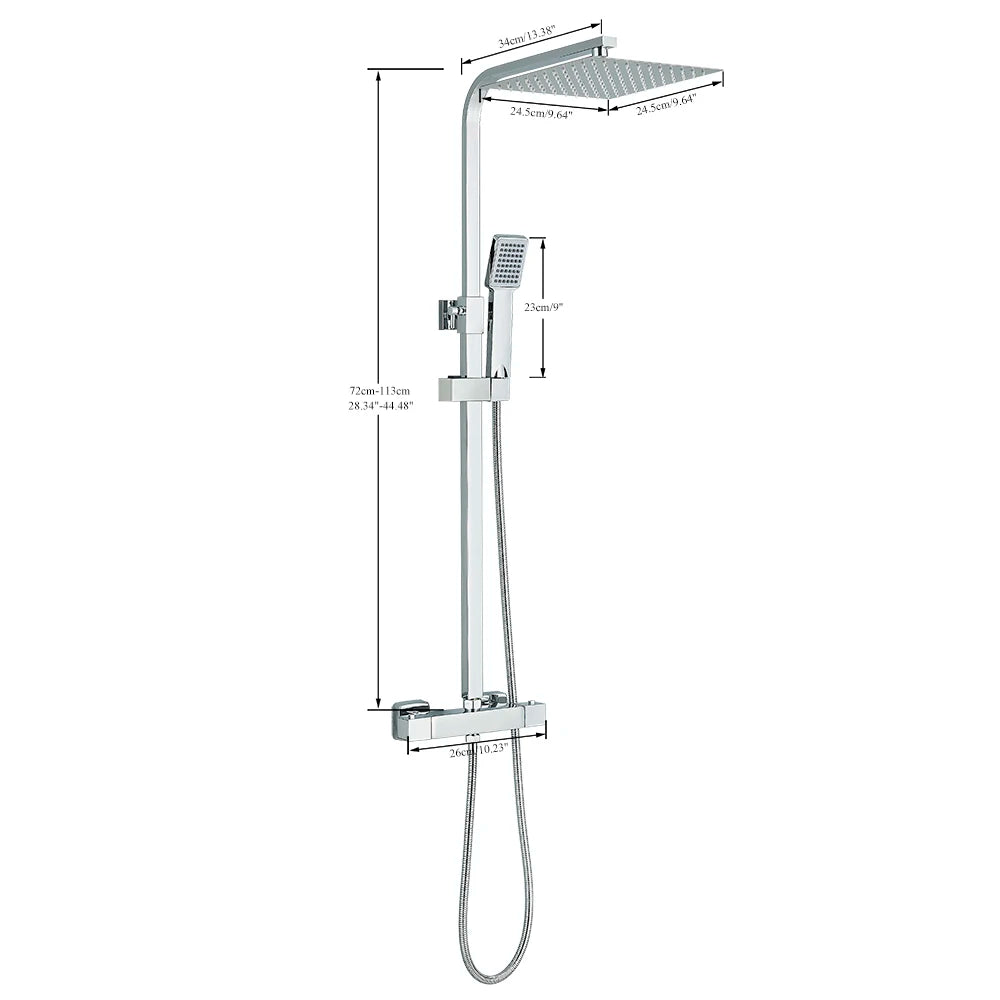 Thermostatic Chrome Shower Faucet Rainfall Headshower Handled