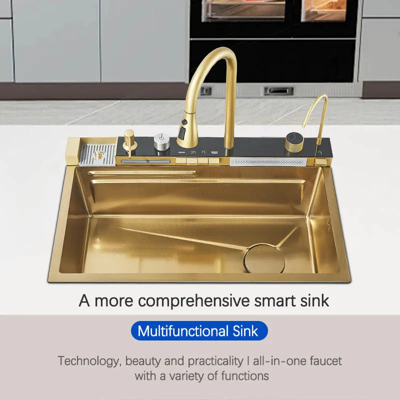 Brushed Gold 304 Stainless Steel Waterfall Style Modern