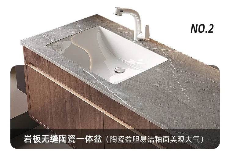 Light Luxury Bathroom Cabinets Rock Slab Integrated Washbasin