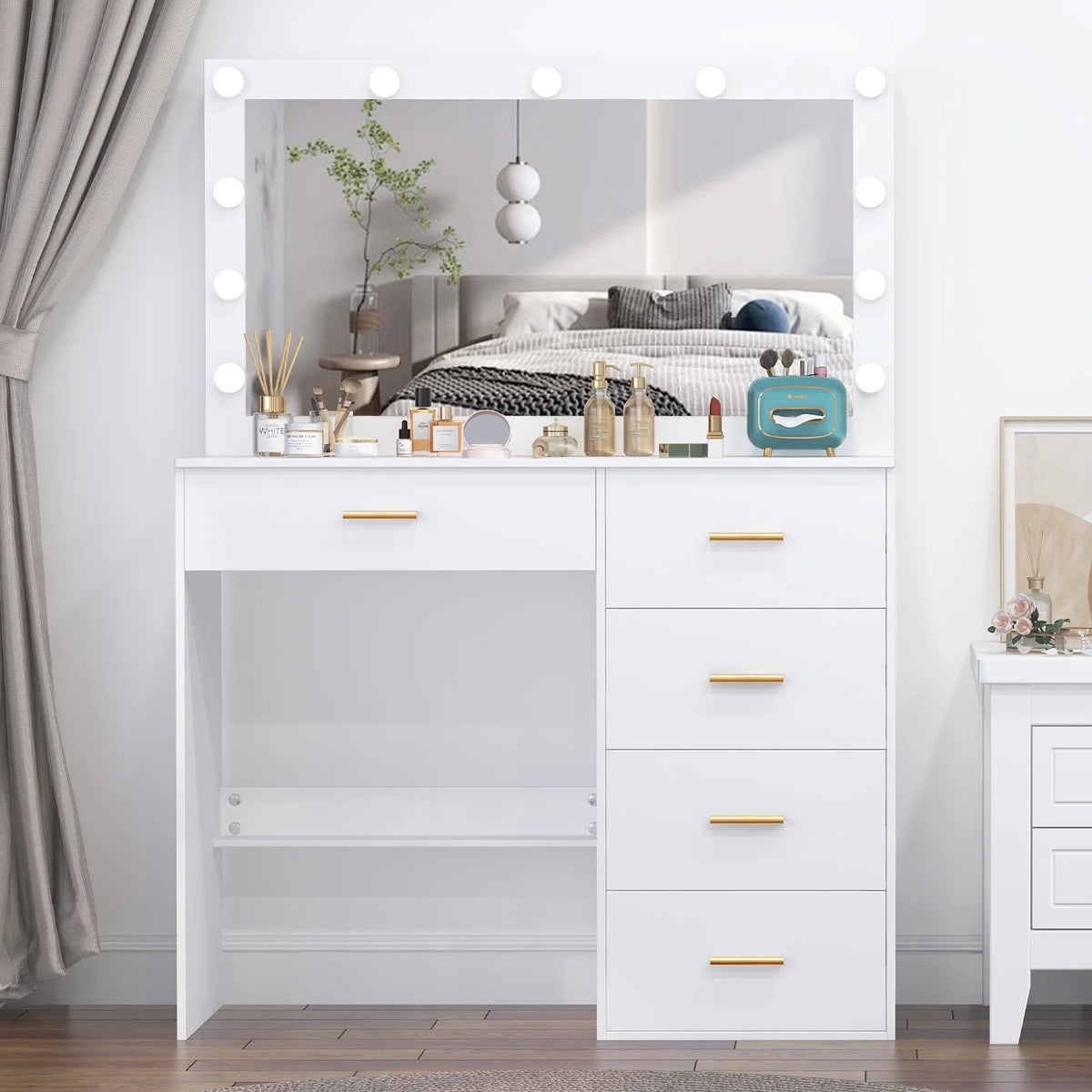 White Dressing Table Large Hollywood Mirror 11 Led
