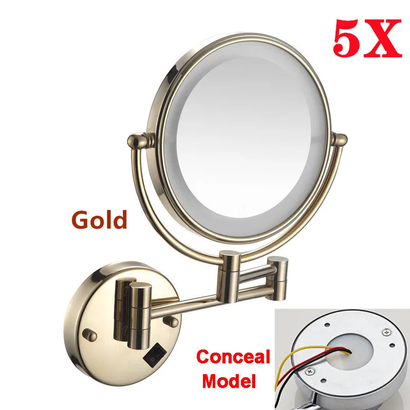 5x Magnifying Led Folding Bathroom Mirrors Wall Mounted